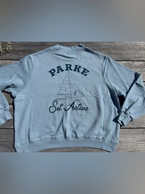 Parke x Set Active Graphic Sweatshirt Blue mock neck Pullover new XXL